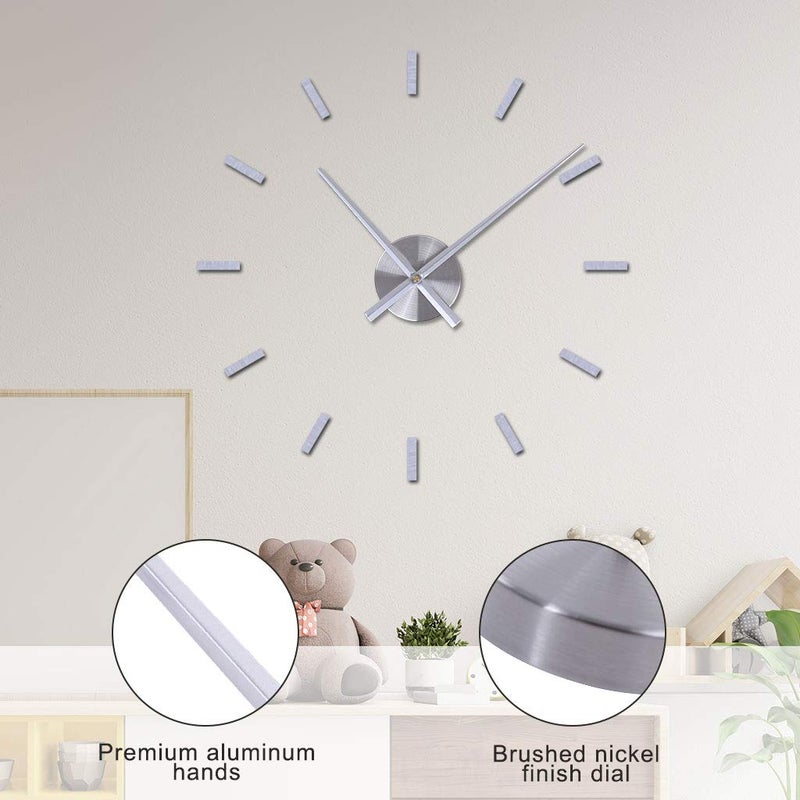 EMOON 2 Pair Hands 3D Clock Movement DIY Large Wall Clock Quartz Clock Mechanism for Home Art Decor (Silver) - Image 2